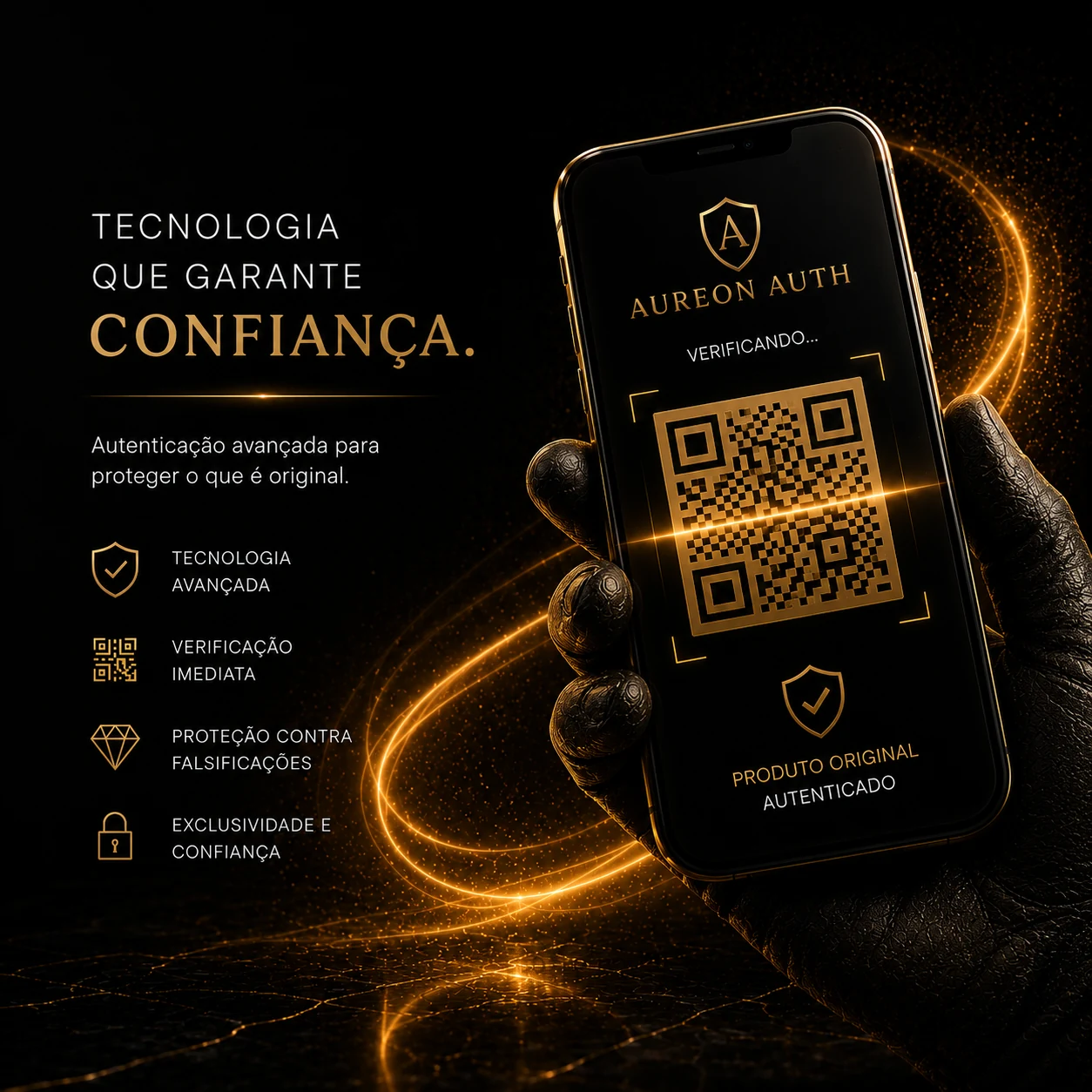 Celular verificando a autenticidade de um produto